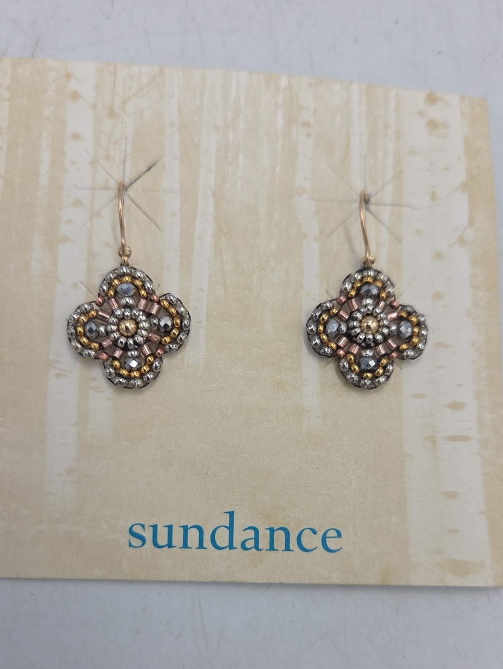 Sundance Hand Crafted Tri-Tone Floral Drop Bead Earrings